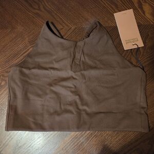 Girlfriend Collective Brown Topanga Cross Back Sports Bra Adjustable Size L. NWT